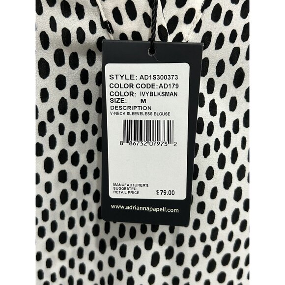 Adrianna Papell NWT Black White Polka Dot Sleeveless Blouse Size Medium - Picture 8 of 10